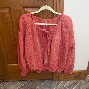 Free People Maria Maria Gauze Embroidered Top Small Bohemian Festival Summer